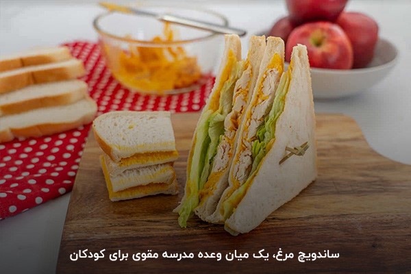 ساندویچ مثلثی مرغ با کاهو؛ یک غذای مقوی برای میان وعده مدرسه بچه‌ها