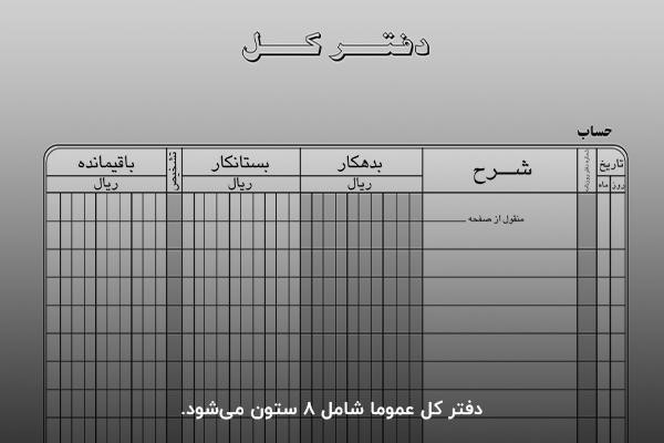 اجزای اصلی دفاتر کل؛ نمونه ستون‌های دفتر کل