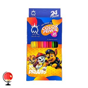 خرید و قیمت مداد رنگی 24 رنگ ام کیو مثلثی طرح سگ های نگهبان